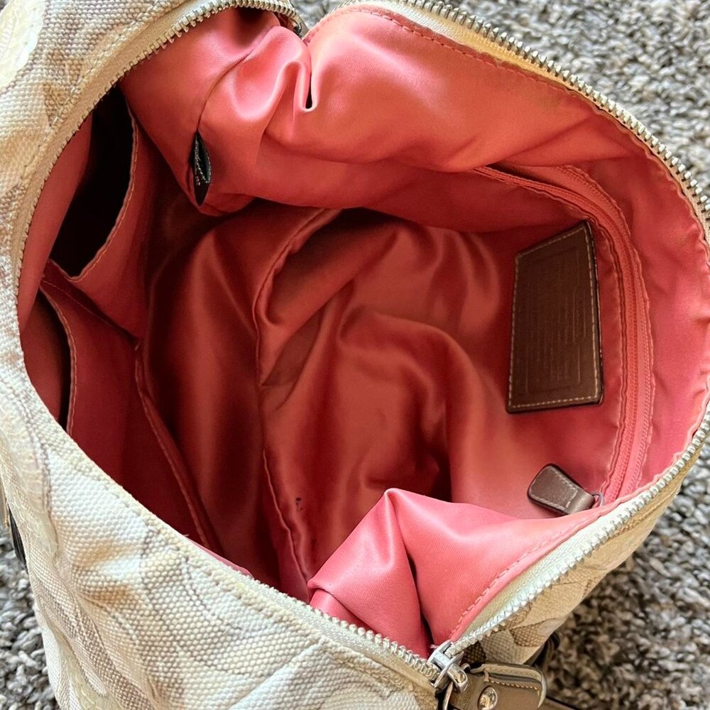 Vintage Coach Kristin Signature Canvas Khaki Cream Optic Art Sequin Hobo Bag - Picture 5 of 8